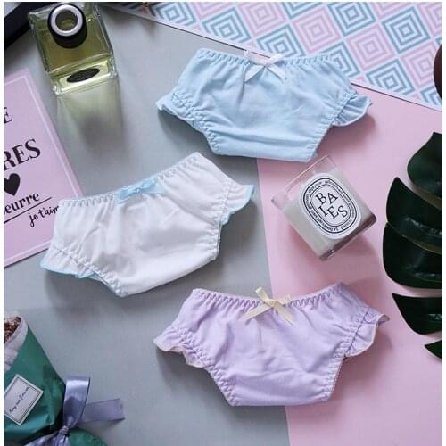 Japan Blue and White Fungus Simple Falbala Sweet Women Cotton Panties Sexy Panties Culotte Femme Thongs Bragas Panty Briefs