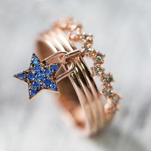 Huitan Creative Star Pendent Women Finger Rings for Party Delicate Accessories Female Daily Wear Fashion Jewelry Fancy Girl Gift