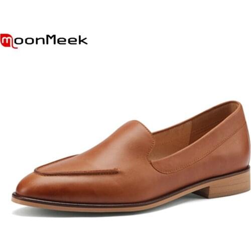 MoonMeek 2021 New Arrival Women Pumps Genuine Leather Ladies Shoes Summer Shallow Office Dress Shoes Black Rice White