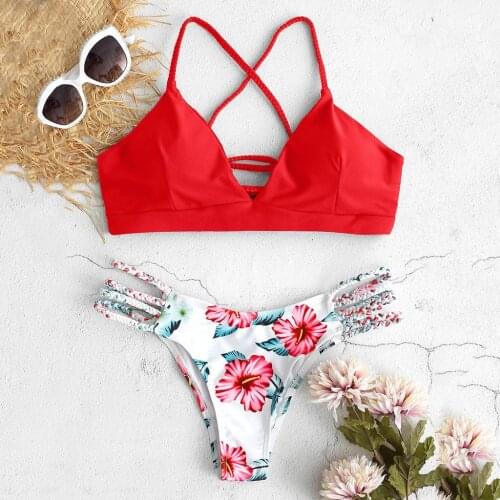 #LO Womens Swimsuits Flower Print Swimwear Women Bikini Cut Two Piece Swimsuit Push Up Bikini Swimwear Beachwear Swim Suit