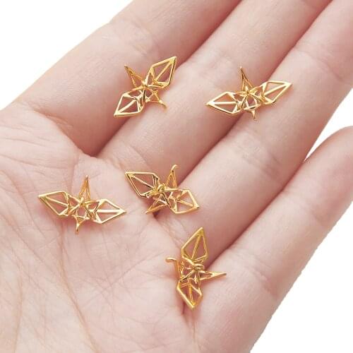 1pc 17X12mm Copper Plated Real Gold Thousand Paper Crane Pendant Diy Earrings Jewelry Handmade Material Package Accessories