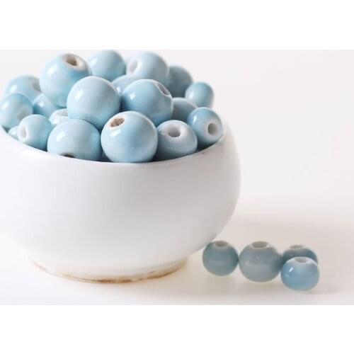 1pack 6/8/10/12mm Light Blue Ceramic Beads Handmade Round Loose Beads 3mm Hole Bead For Jewelry Making
