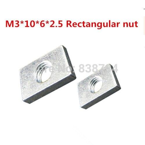 100pcs m3*10*6*2.5 steel with white zinc rectangular nut square nut for aluminium profile accessories