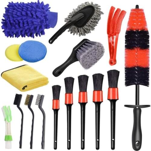 17Pcs Car Detailing Brush Set Auto Car Cleaning Accessories Kit For Car Leather Air Vents Rim Cleaning Dirt Dust Clean Tools