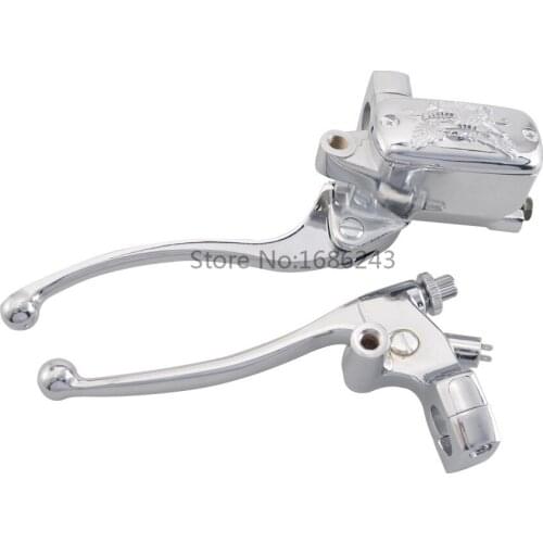 2x Motorcycles Aluminum Chrome Reservoir Brake Clutch Levers Fits For Honda Suzuki Yamaha 1'' Handlebars Silver