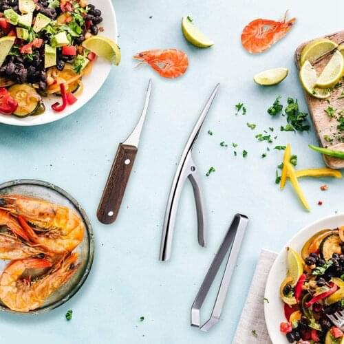 ABZS 3Pcs Shrimp Deveiner Tool Set Shrimp Peelers Prawn Cleaner Deveiner Knife Fish Bone Tweezers Remover Shrimp Seafood Tool
