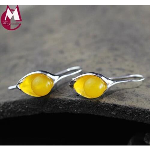 4 Color Gem Beads Natural Pearl Chalcedony Garnet Leaf Design 100% Sterling Silver 925 Jewelry Fine Geometry Drop Earrings Women