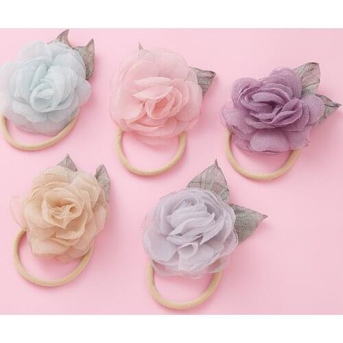 5pcs/lot Baby Rose Flower Hair Band for Girls Elastic Headband Nylon Hairbands for Children Baby Hair Accessories