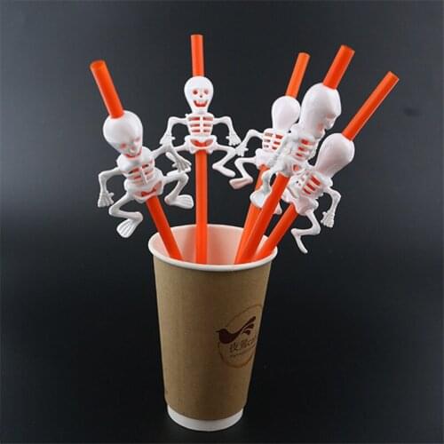 5pcs Halloween Disposable Party Straws Skeleton Pumpkin Drinking Straw Halloween Holiday Bar Home Party Halloween Decoration HY2