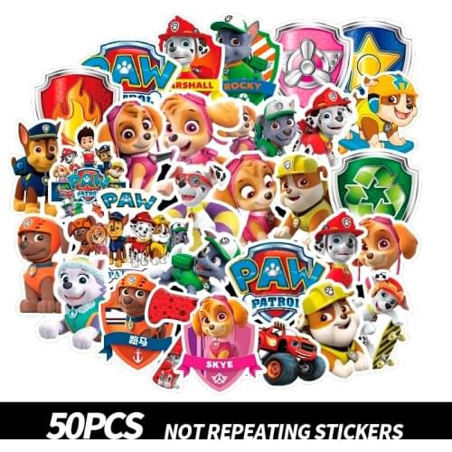 50 Pcs Anime Paw Patrol Sticker Car Motorcycle Cell Phone Travel Luggage Trolley Notebook Computer Waterproof Sticker Toys