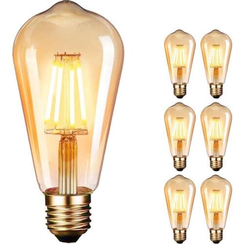 6pcs Light Bulb Retro Edison Light Bulb 2007K E27 220V ST64 4W 6W Filament Incandescent Ampoule Bulb Vintage Edison lampara Led