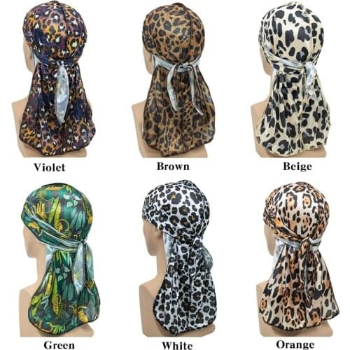 Satin Leopard Print Pirate Hat Outdoor Pirate Hat European And American Hip Hop Two Color Silk Scarf Hat Bun Hat Du Rag