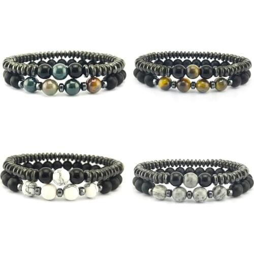 1PC Weight Loss Bracelet Hematite Round Beads Stretch Bracelet For Men and Women Anti-Fatigue Magnetic Therapy Earrings Bracelet