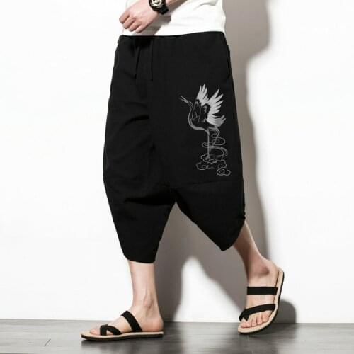 Summer Cotton Harem Pants Men Casual Hip Hop Trousers Cross Bloomers Calf-Length Pants Joggers Streetwear