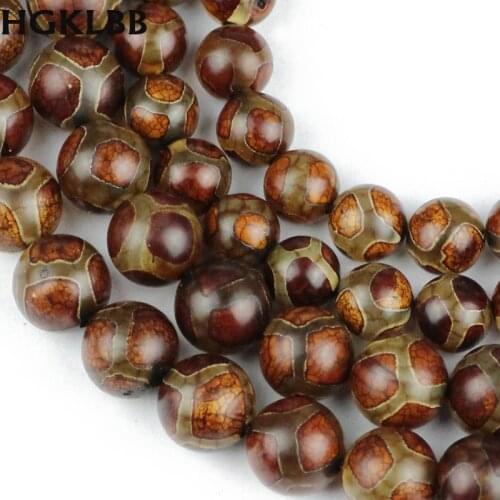 HGKLBB Natural Stone Tibetan Dzi Buddha Beads 8 10 12MM Round Tortoise Shell Loose beads for jewelry Making Fit Diy Bracelet