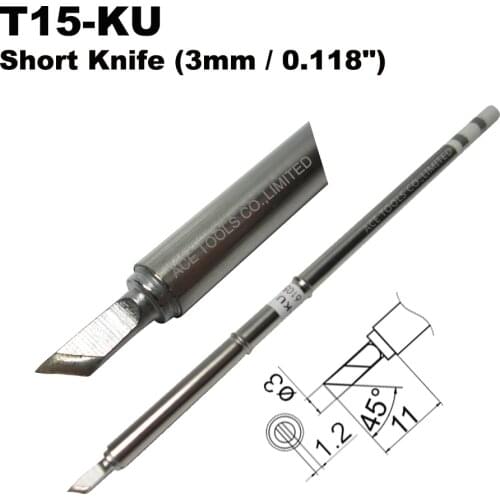 T15-KU Short Knife 3mm Soldering Tip for HAKKO FX-951 FX-950 FX-952 FX-9501 FM-2028 FM2027 Handle Iron Welding Bit Nozzle Pencil