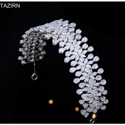 Trendy Cubic Zirconia Bride Headband CZ Wedding Bridal Tiaras for Quinceanera Zircon Sweet 16 Headpieces Party Prom Hair Jewelry