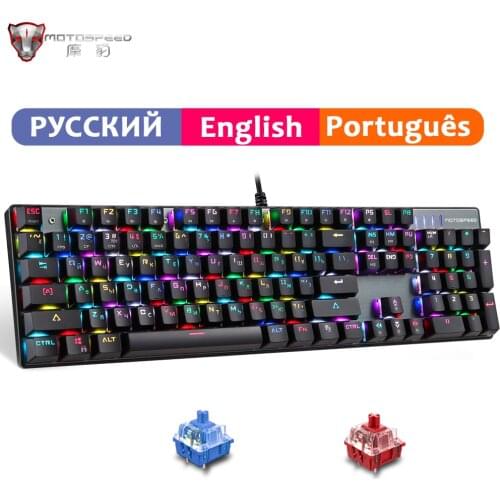 Original Motospeed CK104 Gaming Mechanical keyboard Wired Metal Red Blue Switch Russian Portuguese RGB Backlit gamer Computer