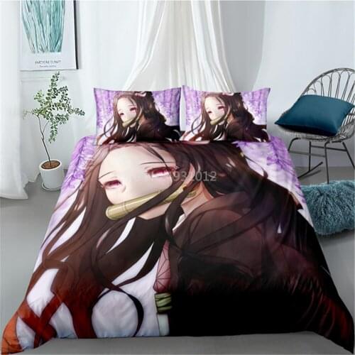 3D Japanese Anime Cartoon Character Printed Demon Slayer Bedding Set Queen King Size For Adults Boy Gift With Pillowcases