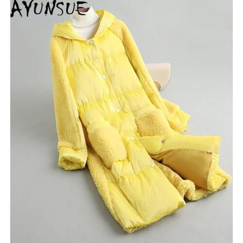 AYUNSUE Winter Jacket Women 2021 Hooded White Duck Down Coat Female Real Sheep Shearling Parkas Wool Jacket Manteau Femme Gxy482