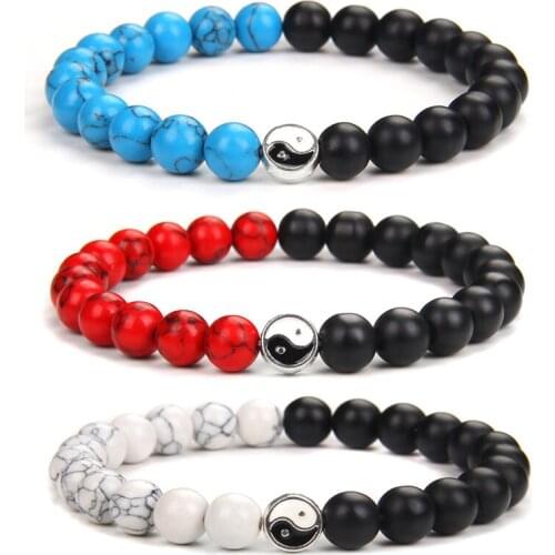 Fashion Taiji Yinyang Bracelet Black White Turquoises Natural Stone Beads Bracelet for Women Men Yoga Energy Balance Jewelry