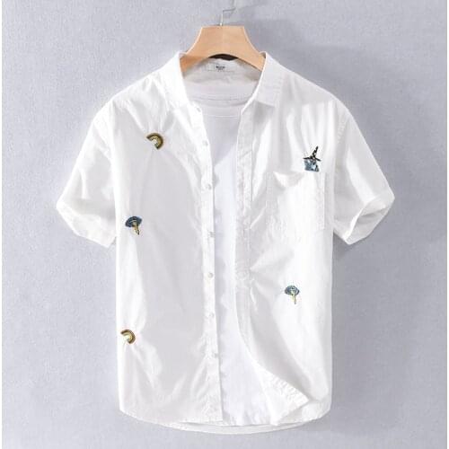 2021 New style Suehaiwes brand Italy embroidery short sleeve shirt men cotton casual fashion comfortable shirts for men camisa