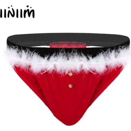 Mens Exotic Christmas Underpants Red Velvet Gay Panties Sexy Clubwear Underwear T-Back G-String Thongs Male Jockstraps Briefs