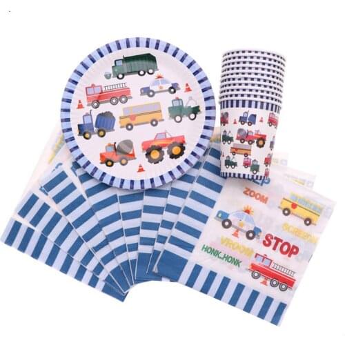 Construction Vehicle Excavator Tableware Set Balloon Napkin Paper Cup Banner Baby Shower Birthday Party Supplies Kid Party Decor