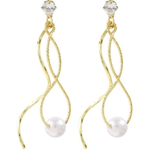 New Earrings Fashion Jewelry Simple Statement Simulation Pearl Long Earrings Wholesale Pendientes Earrings For Women Kolczyki