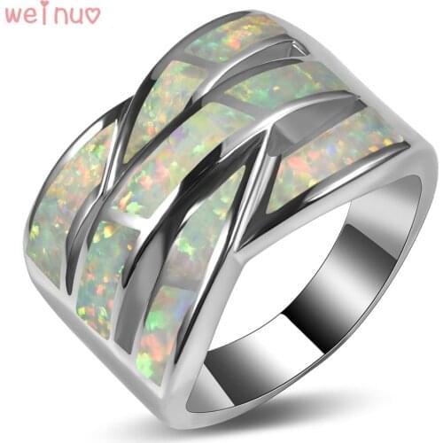 Weinuo White Fire Opal Ring 925 Sterling Silver Top Quality Fancy Jewelry Wedding Ring Size 5 6 7 8 9 10 11 A315