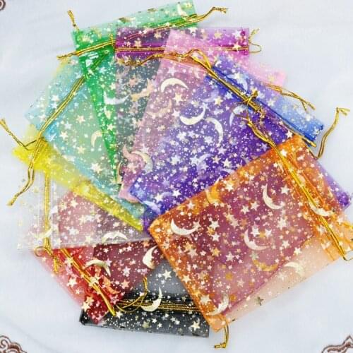 Wholesale 100pcs/lot Small Organza Bag 7x9cm Moon Star Jewelry Packaging Bags Cute Drawstring Gift Bag Organza Pouches for Candy