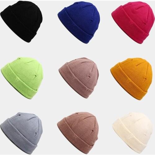 2020 Autumn Winter Crimp Beanie Hats Women Warm Streetwear Ladies Hole Knitted Brimless Cap Men Beanie Solid bonnet femme