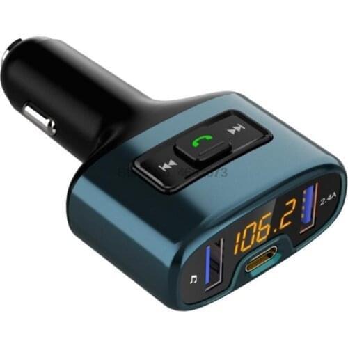 By DHL or Fedex 50pcs C52S Car Cigarette FM Transmitter Player LCD Display Type-c Charger Adapter Bluetooth Handsfree