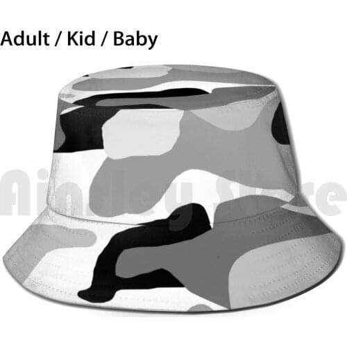 Black And White Camouflage Print Bucket Hat Adult kid baby Beach Sun Hats Camo Camouflage Military Chameleon Sergeant Troop