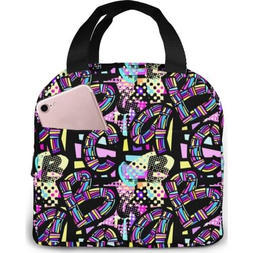 Alphabet Poster Artistic Calligraphy Lunch Bag Portable Insulated Thermal Cooler Bento Lunch Box Tote Picnic Storage Bag Pouch