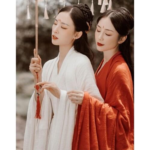 Hanfu Dress For Women Adult Fairy Costumes Big Sleeve Cotton Linen Wei Jin Dynasty Ancient Traditional Red/White Hanfu Clothing