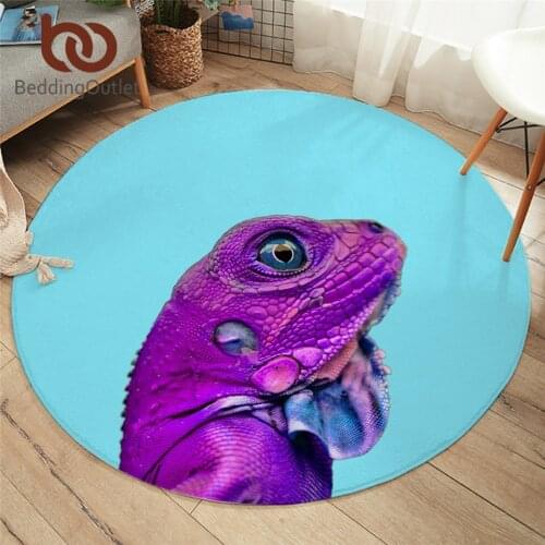 BeddingOutlet Lizard Bedroom Floor Mat Wild Animal Round Carpet 3D Printed Purple Blue Area Rugs Non-slip Living Room Alfombra
