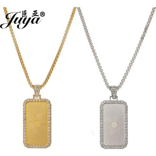 Rectangle Pendant Base Blank Tray With 60cm Real Gold Plated Stainless Steel Chain For DIY Necklaces Jewelry Making Accessories