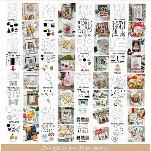 Merry Christmas Letter Words Deer Flower House Decorations Round Square Metal Cutting Dies Match Clear Silicone Stamps Make Card