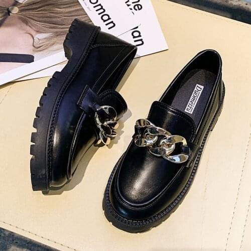 Spring Fashion Women Slip On Loafers Shoes Woman Flat Shoes Brand Chain Flat Heel Casual British Style Oxford Shoes Plus Size