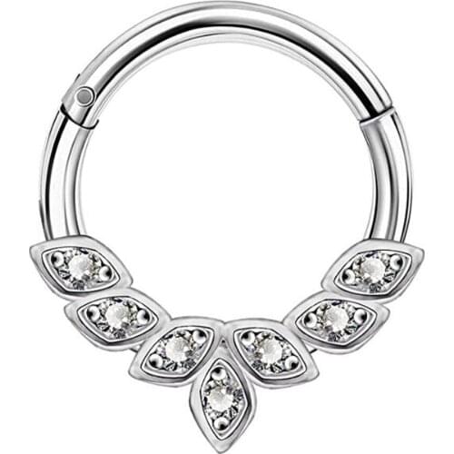 Hinged Segment Nose Ring Zircon 316L Stainless Steel Ear Cartilage Tragus Nipple Clicker Helix Lip Studs Piercing Women Jewelry