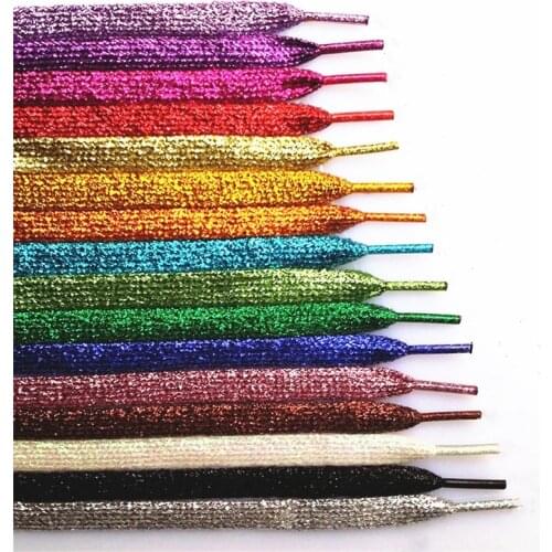 1 Pair Shiny Gold Silver Thread Shoelaces Glitter Flat Shoelaces Sparkly Bootlaces Colors Shimmering 110cm Shoe Laces Colored