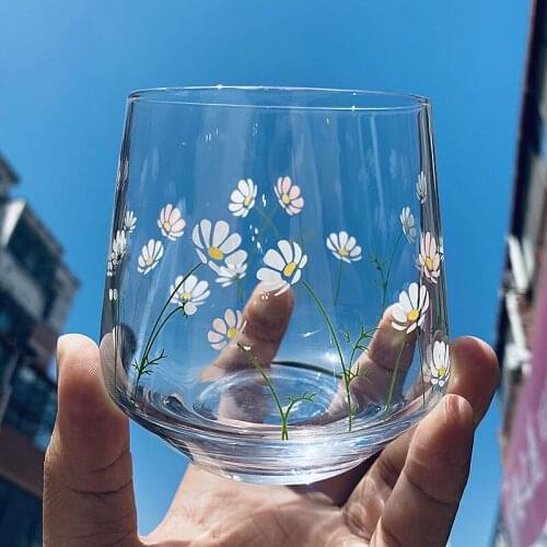 360ml Belly Flower Glass Cups Small Daisy Water Tumbler INS Japanese and Korean Large Capacity Yogurt Mug Summer Cofee Tea Cups