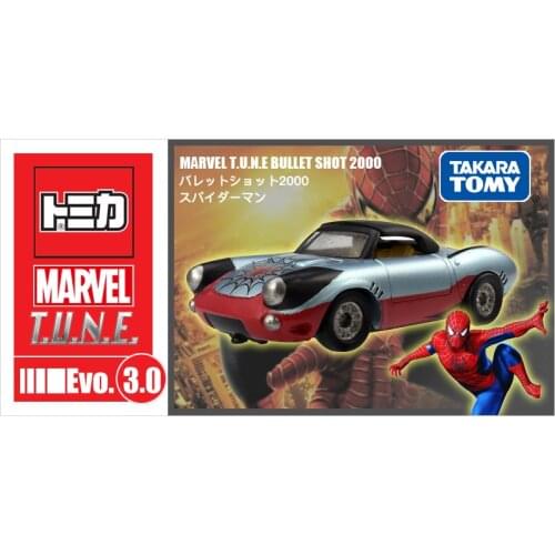 Takara Tomy Tomica Marvel Tune Evo. 3.0 Barrett Shot 2000 Spider Man Metal Diecast Vehicle Model Car