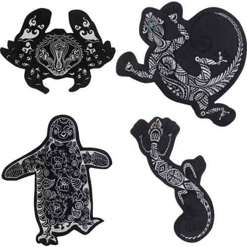 Embroidered Lizard Patch Penguin Applique Crab Iron on Badge for Clothing Sticker Apparel Accessories 2PC P2039