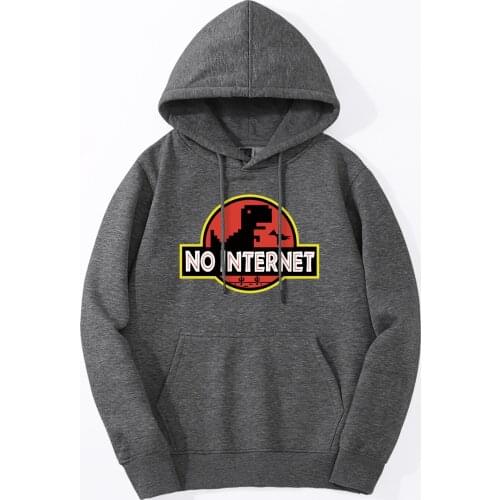 Funny Print Men Sweatshirts No Internet Dinosaur Hoodie 2019 Spring Winter Warm Fleece High Quality Cool Fashion Mens Tracksuit