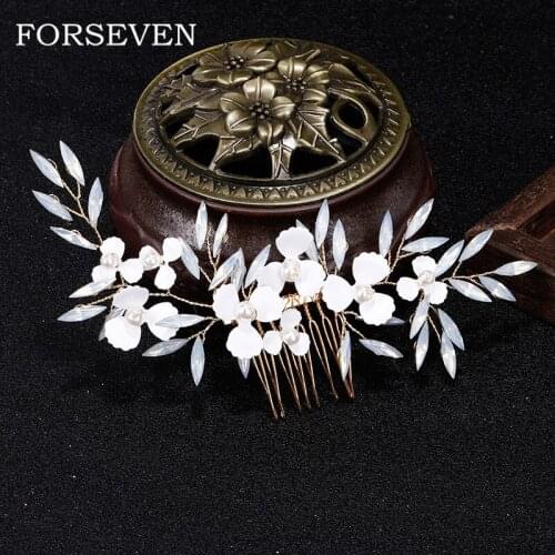 Pearl Flower Rhinestone Leaf Hair Comb Women Hair Jewelry Accessories Bridal Hair Comb Headdress Elegant Hair Ornament