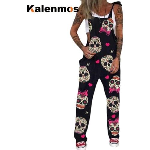 Bodysuit Women Casual Long Jumpsuit Punk Gothic Sleeveless Rompers Floral Wide Leg Pants Streetwear Fashion Summer Overalls