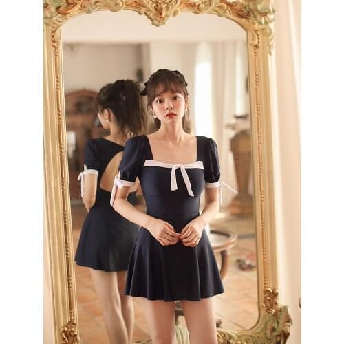 Sexy fairy fan one-piece skirt-style slim belly half sleeve student cute 2021 new swimsuit woman