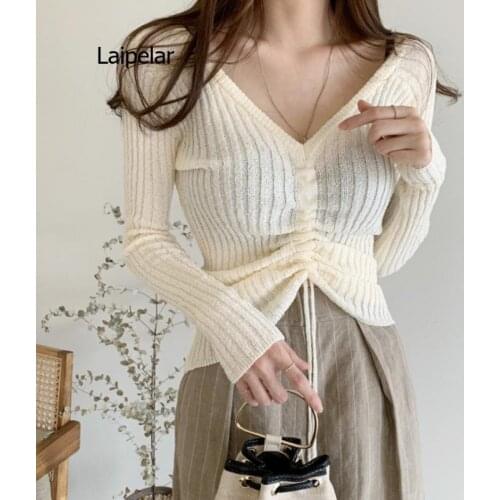 Sexy Knitted Pullover Top Fashion Fall/Winter Womens Pullover V-neck Slim Womens Pullover